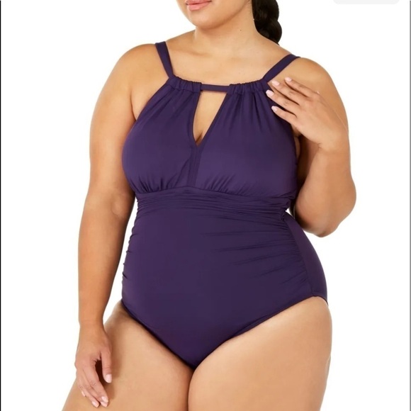 LAUREN RALPH LAUREN Women's Purple Straps Cutout One Piece Swimsuit - Picture 1 of 8